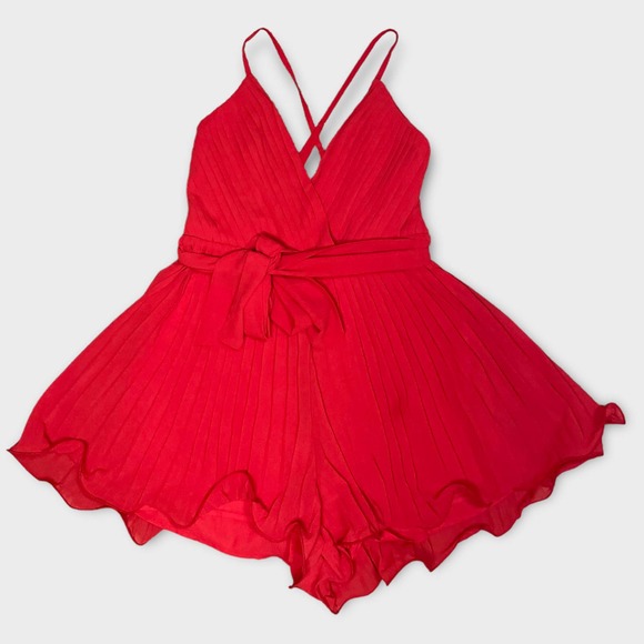 Luxxel Red Pleated Romper Size Small - Picture 2 of 6